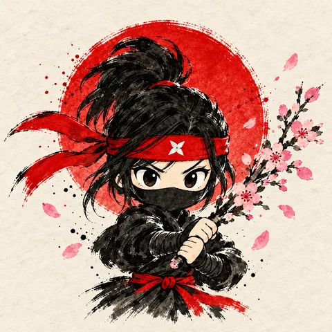 Kunoichi con rama de cerezo, personaje del plan Samurai